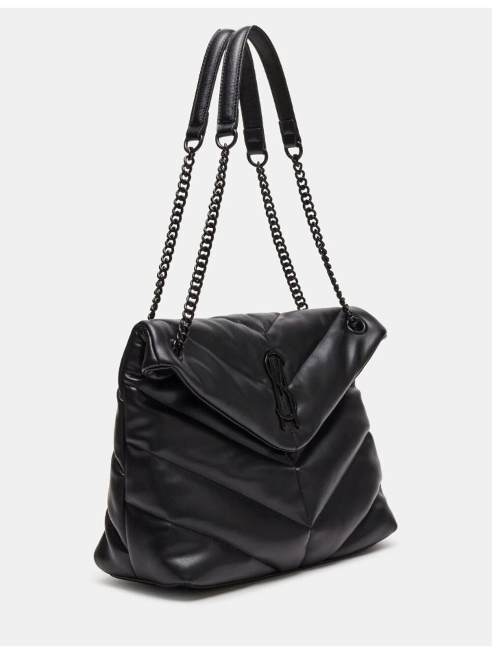 NWT STEVE MADDEN SM LOGO QUILTED CHAIN BLACK BRITTA BAG